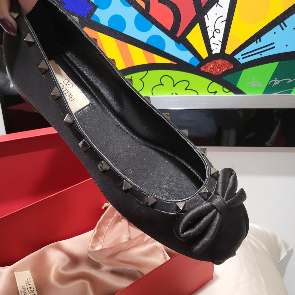 Valentino Black Studded Bow Flats
